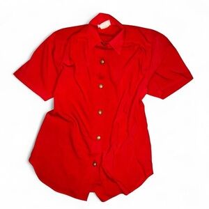 Vintage Bright Red Button Down Shirt Size 6 Gold Buttons 80s